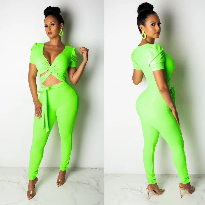 Savings Event Deep V Criss Cross Crop Top Long Pants Sets