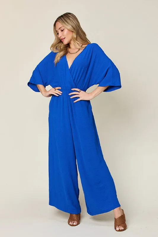 Great Deals Double Take Full Size Surplice Wide Leg Jumpsuit with Pockets