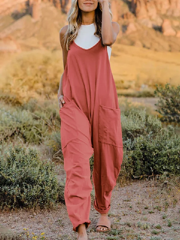 Shop and Save Full Size Sleeveless V-Neck Pocketed Jumpsuit