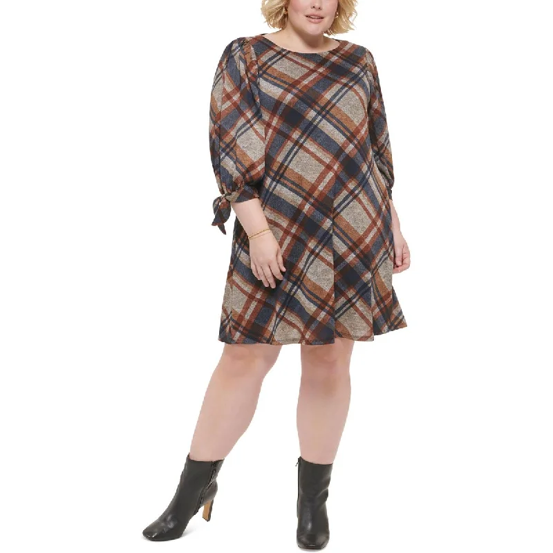 Great Bargains Jessica Howard Womens Plus Knit Plaid Shift Dress