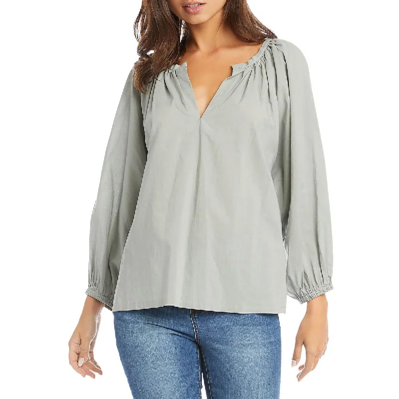 Karen Kane Womens Pleated V-Neck Blouse