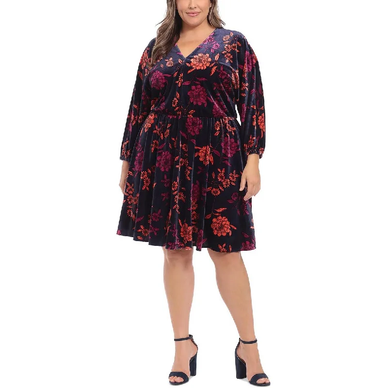 Closeout London Times Womens Plus Velvet Knee Fit & Flare Dress