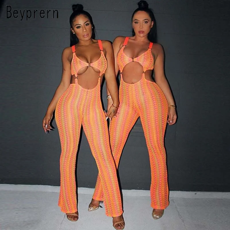 Savings Bonanza Orange Cut Out Buckle Shoulder Strap Jumpsuit