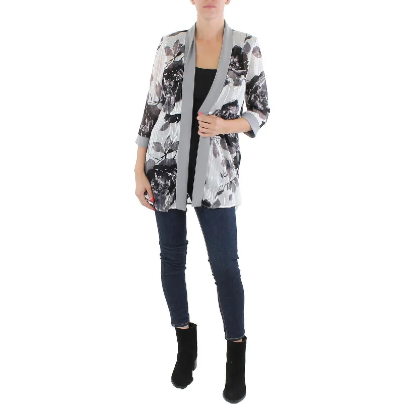 Price Fest R&M Richards Womens Chiffon Floral Duster Blazer