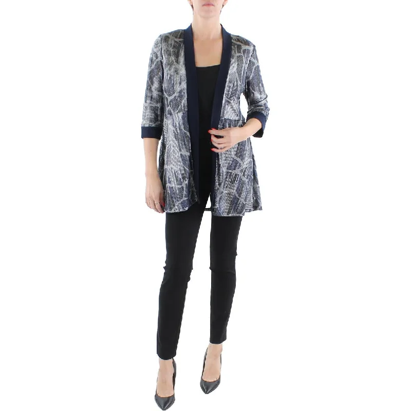 Early Access R&M Richards Womens Petites Knit Metallic Duster Blazer