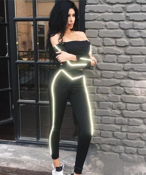 Act Fast Reflective Stripe Off Shoulder Crop Top and Pants Set