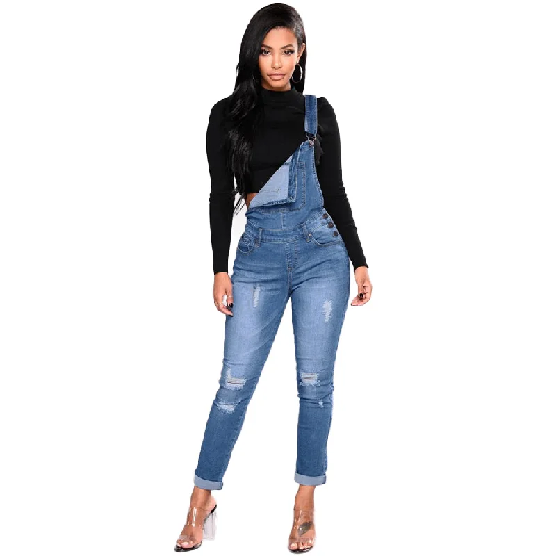 Blowout Sale Ripped Denim Overall Jumpsuits