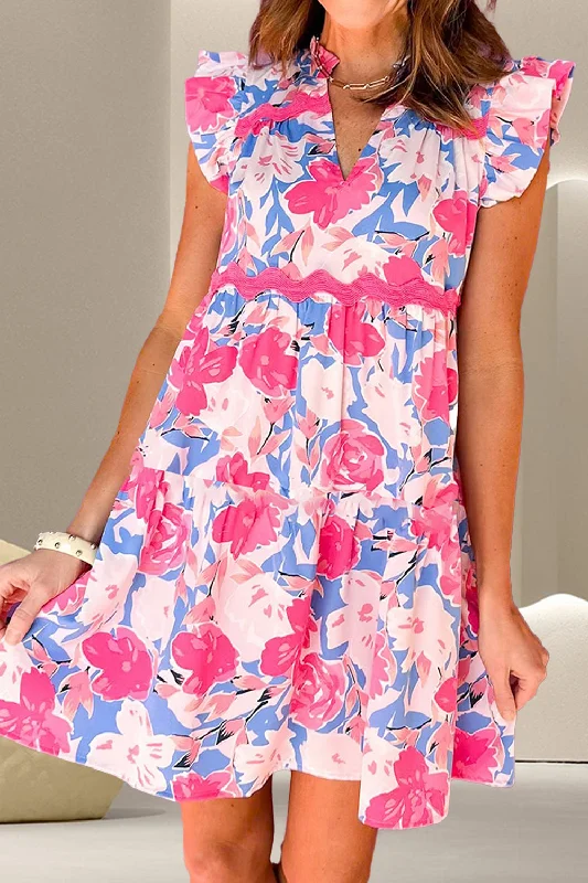 Year-End Clearance Ruffled Printed Cap Sleeve Mini Dress