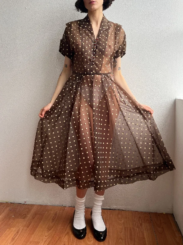 Sale Event Sheer Cocoa Dotted Dress
