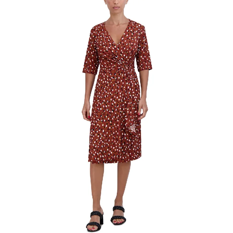 Flash Deals Signature By Robbie Bee Womens Petites Jersey Printed Fit & Flare Dress