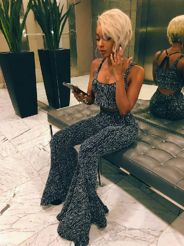 Exclusive Savings Sparkly Off Shoulder Ruffles Wide Leg Jumpsuits