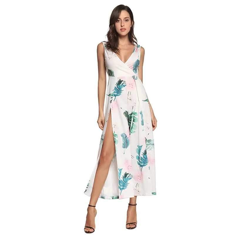 Extra Savings Strapless Split Floral Print Bohemian Jumpsuits
