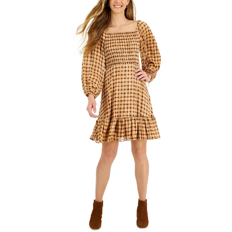 Low Prices Taylor Womens Petites Plaid Smocked Fit & Flare Dress