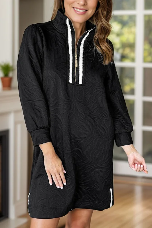 Incredible Offers Texture Quarter Zip Long Sleeve Mini Dress