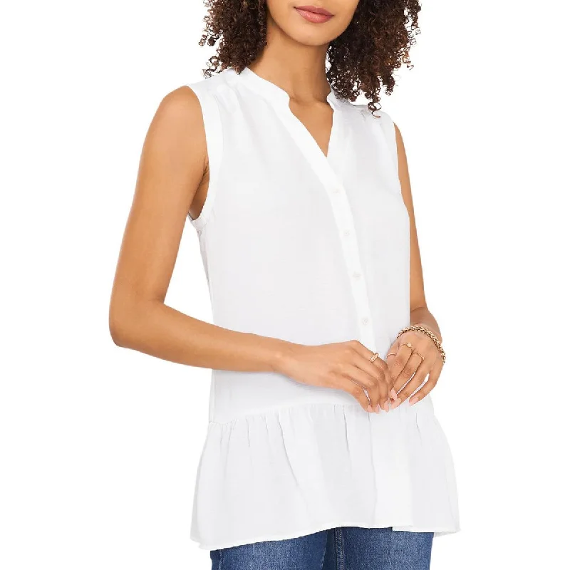 Vince Camuto Womens Button Down Split Neck Tunic Top