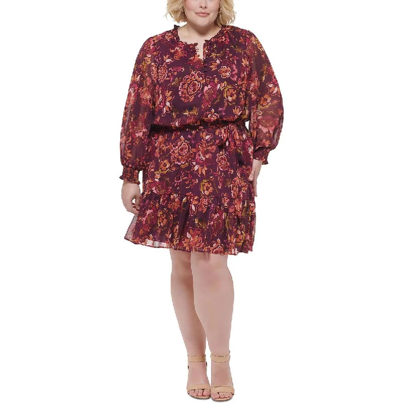 Season Finale Sale Vince Camuto Womens Plus Floral Print  Fit & Flare Dress