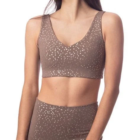 Markdown Madness Essence Eco V Taupe Foil Crop Top