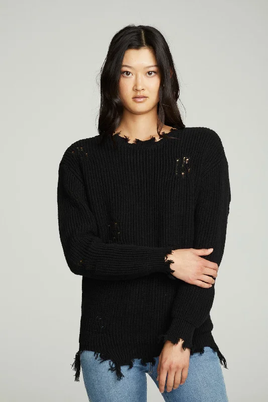 Long Sleeve Crew Neck Deconstructed Sweater Pullover