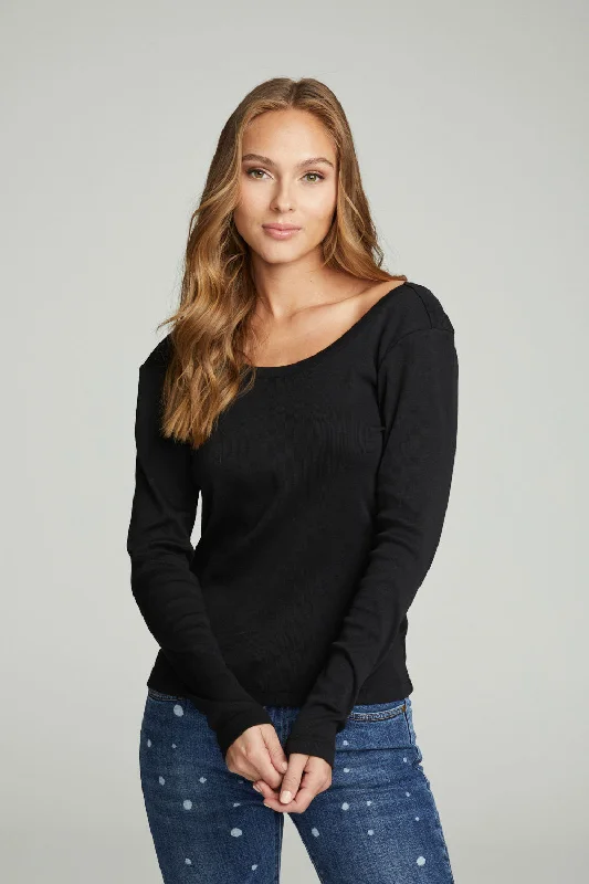 Long Sleeve Shirred V-back Tee