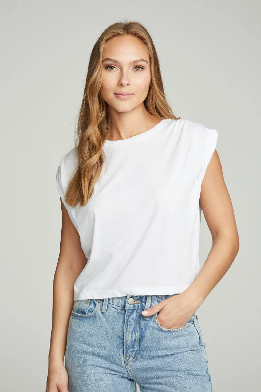 Shirred Muscle Tee With Twisted Roll Sleeve