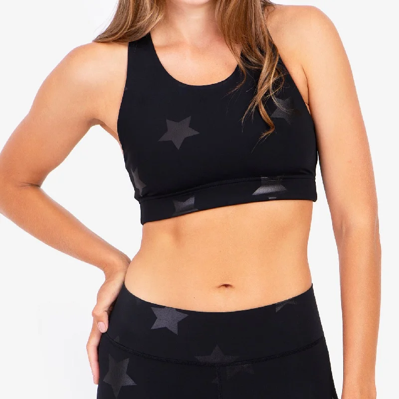 Super Sale Black Tonal Star Foil Sports Bra
