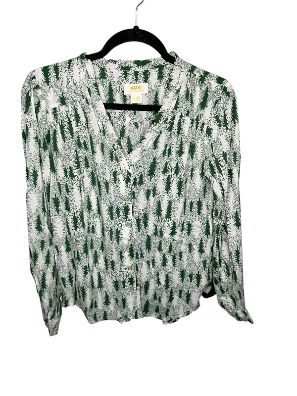 Super Deal Top Long Sleeve By Maeve In Green & White, Size: 4