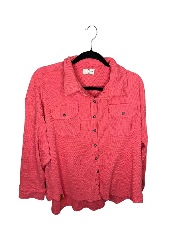 Don’t Miss Out Top Long Sleeve By Simply Southern In Coral, Size: M