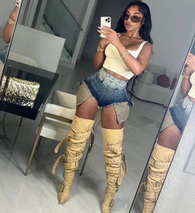 Act Fast Blue Gradient Color Design Denim Shorts