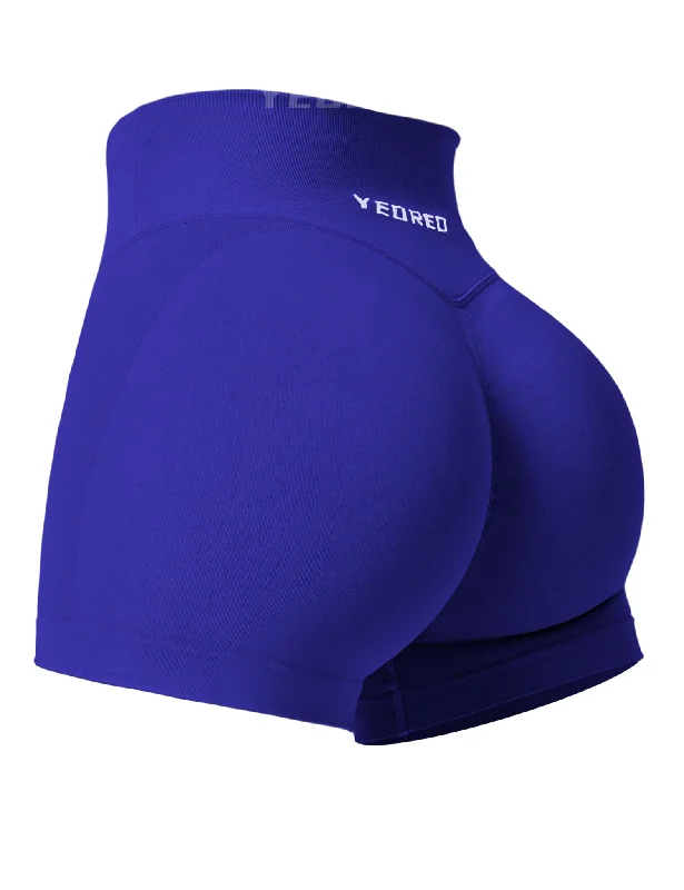 Great Deals YEOREO Workout Gym Shorts for Women Scrunch Butt Lift V Cross Waist 3" Short Pants Dark Blue XL